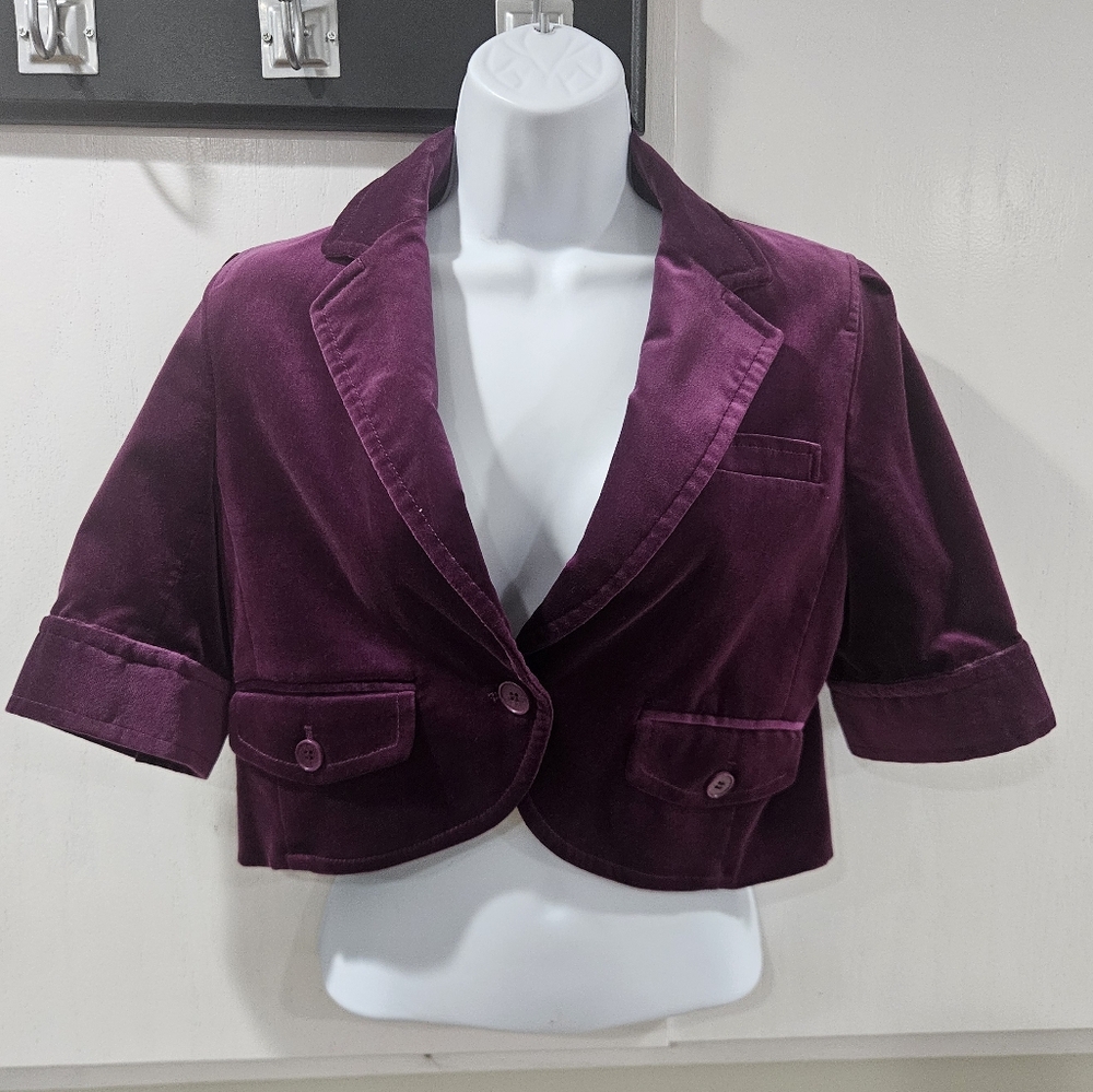 Theory Womens Blazer Bolero Y2K Whimsigoth Velvet Purple Dark Romance Officecore